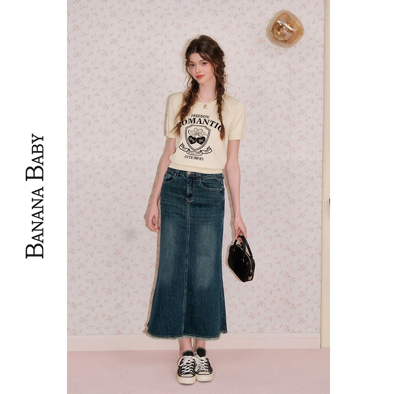 BananaBaby2025年夏季新款学院风原创图案提花女针织衫D252MY030