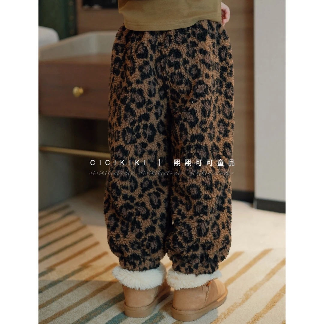 【熙熙可可】2025女童冬季新款百搭加绒加厚豹纹时尚裤子 KZ25108
