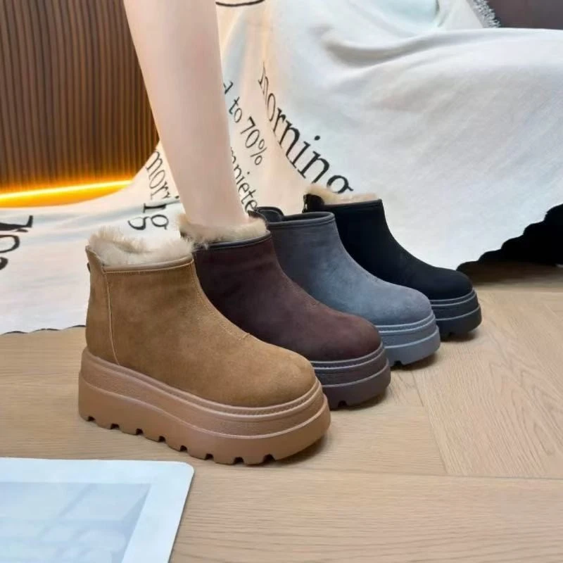 小个子厚底增高马丁靴加绒雪地靴2025冬款勃肯靴短靴兔毛防滑棉靴