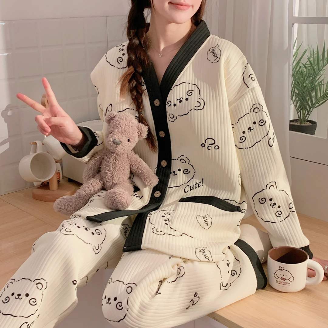 【带胸垫10-3月空气棉】孕妇睡衣秋冬季月子服夹层产后月子服喂奶装