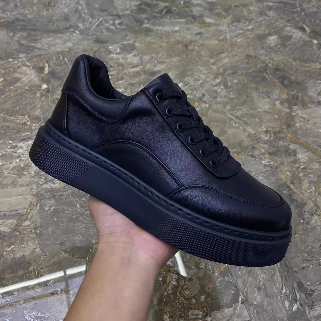 CQV真皮时尚轻便舒适板鞋厚底增高休闲皮鞋潮流透气百搭运动男鞋