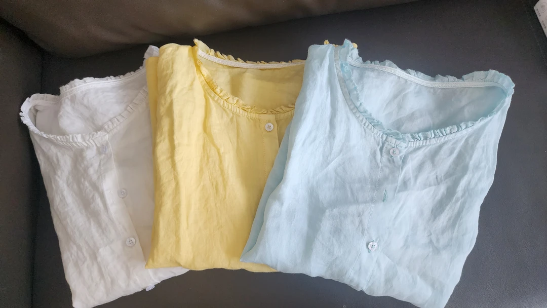 小木耳领无袖开衫砂洗亚麻刺绣圆点飞袖上衣WH 008