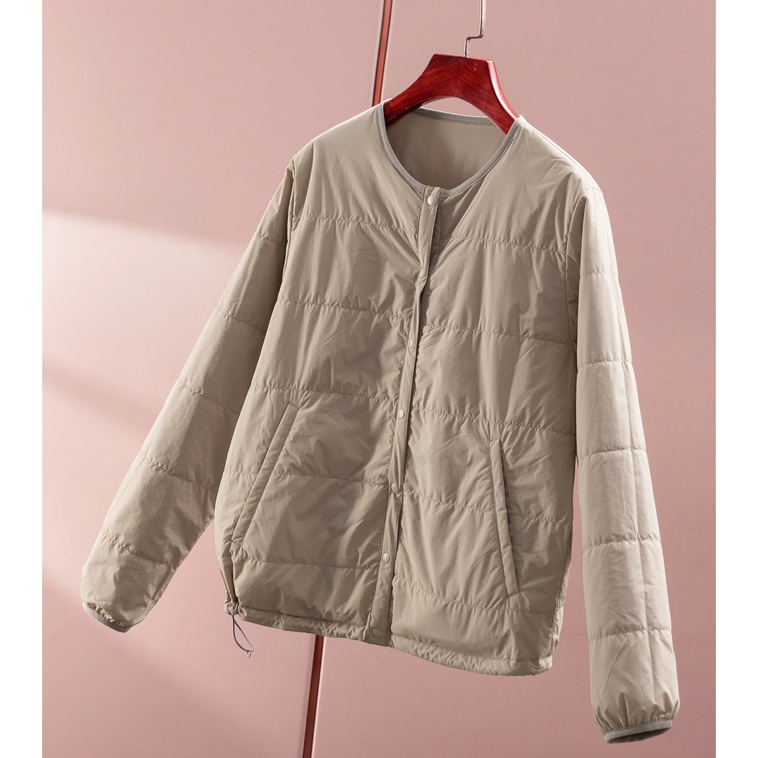 春天家 利落洒脱 双面穿 法柜精简轻盈高品质圆领棉服外套女60E8