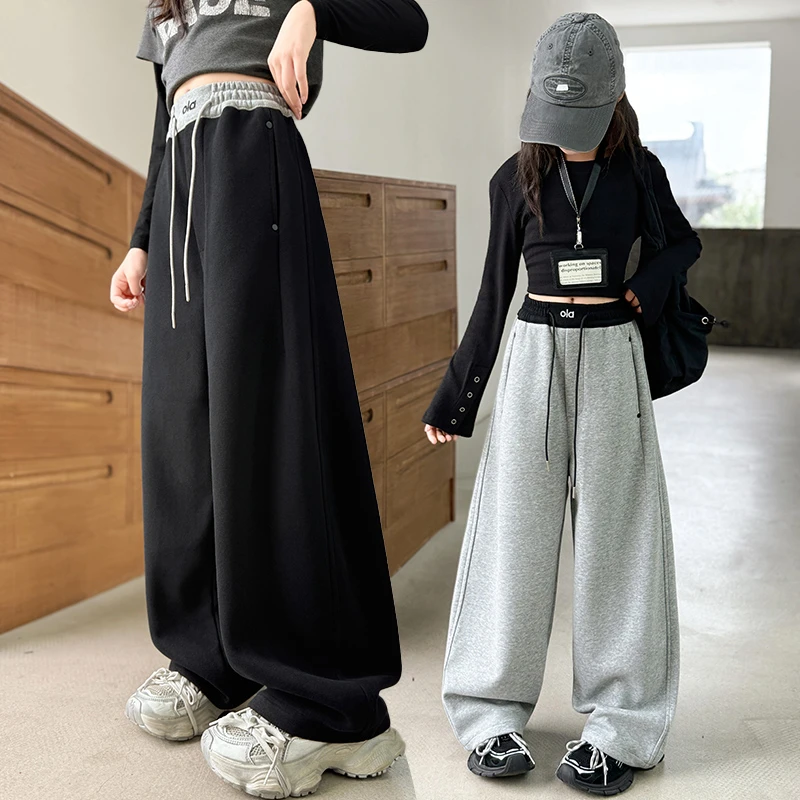 女童阔腿裤春秋装新款洋气儿童裤子宽松休闲运动卫裤中大童直筒裤