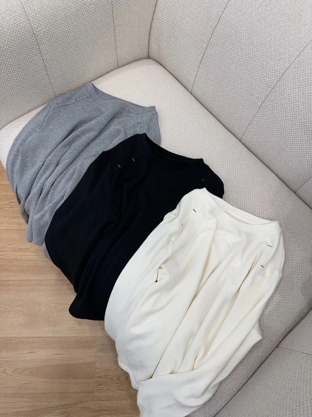 UM98826韩系肩膀压线圆领长袖Ｔ恤2024秋冬新款