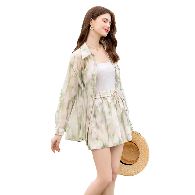 她池时尚套装2025春装新款女士印花衬衫搭休闲裤两件套T51Z0101N