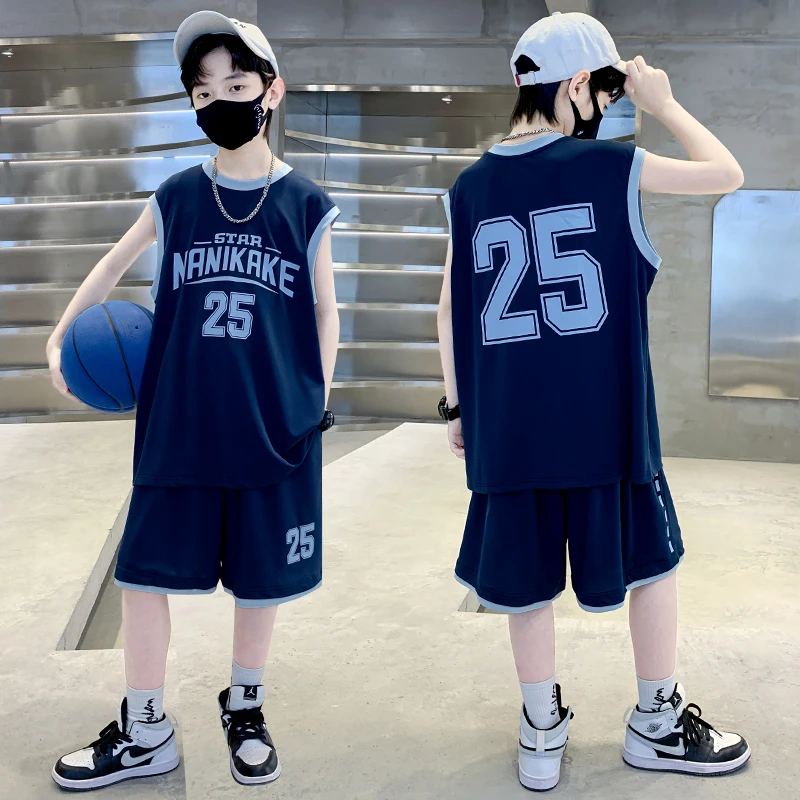 男童套装2025新款中大童儿童无袖背心两件套夏款运动速干篮球服潮