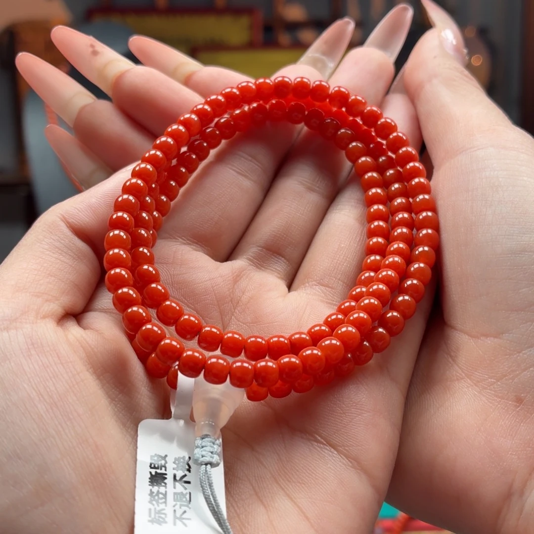 南红玛瑙未镶嵌多圈原矿保山南红冷水红柿子红多圈卡5