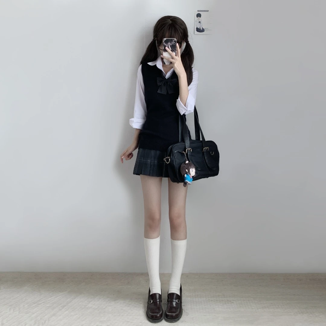 刺小兔原创jk黑色收腰背心马甲制服学院风修身毛衣无袖针织衫秋冬