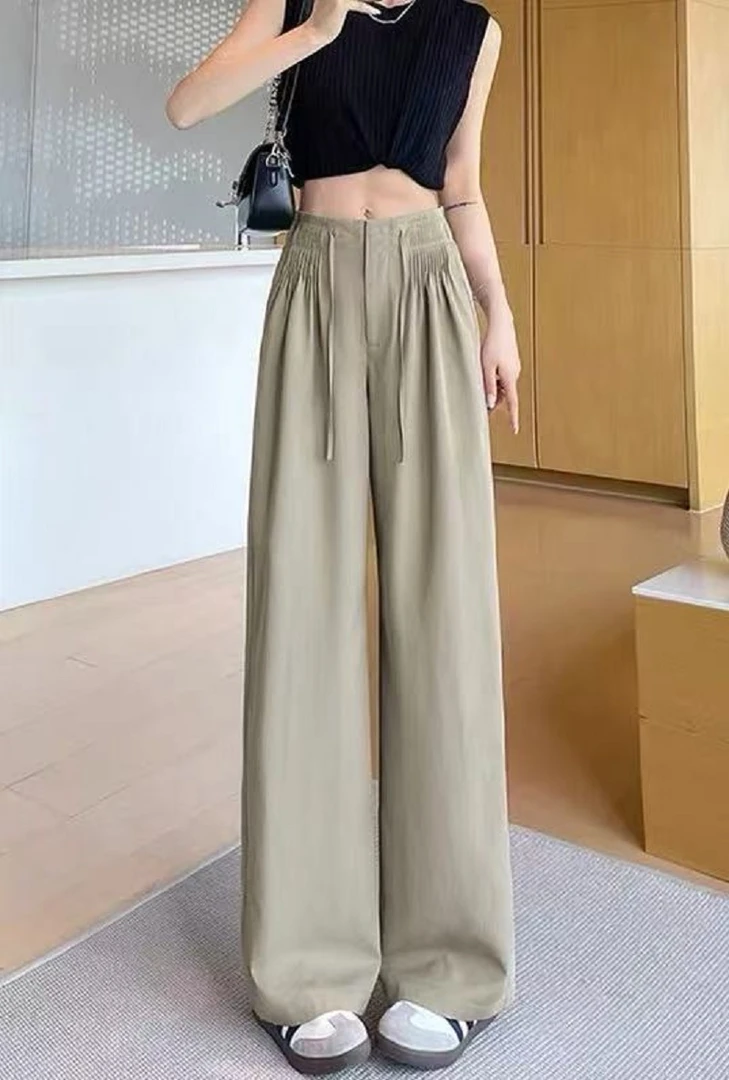 61196#裤长约105）韩系设计感抽绳垂感拖地裤