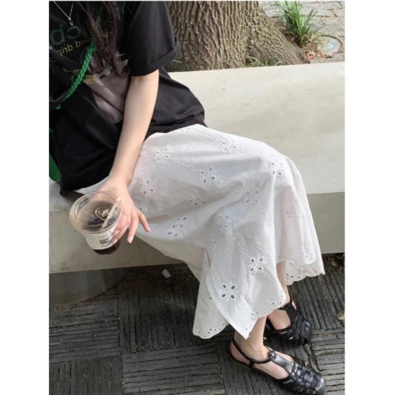 白色镂空刺绣蕾丝半身裙女春秋高级设计感直筒a字长裙伯克利半裙