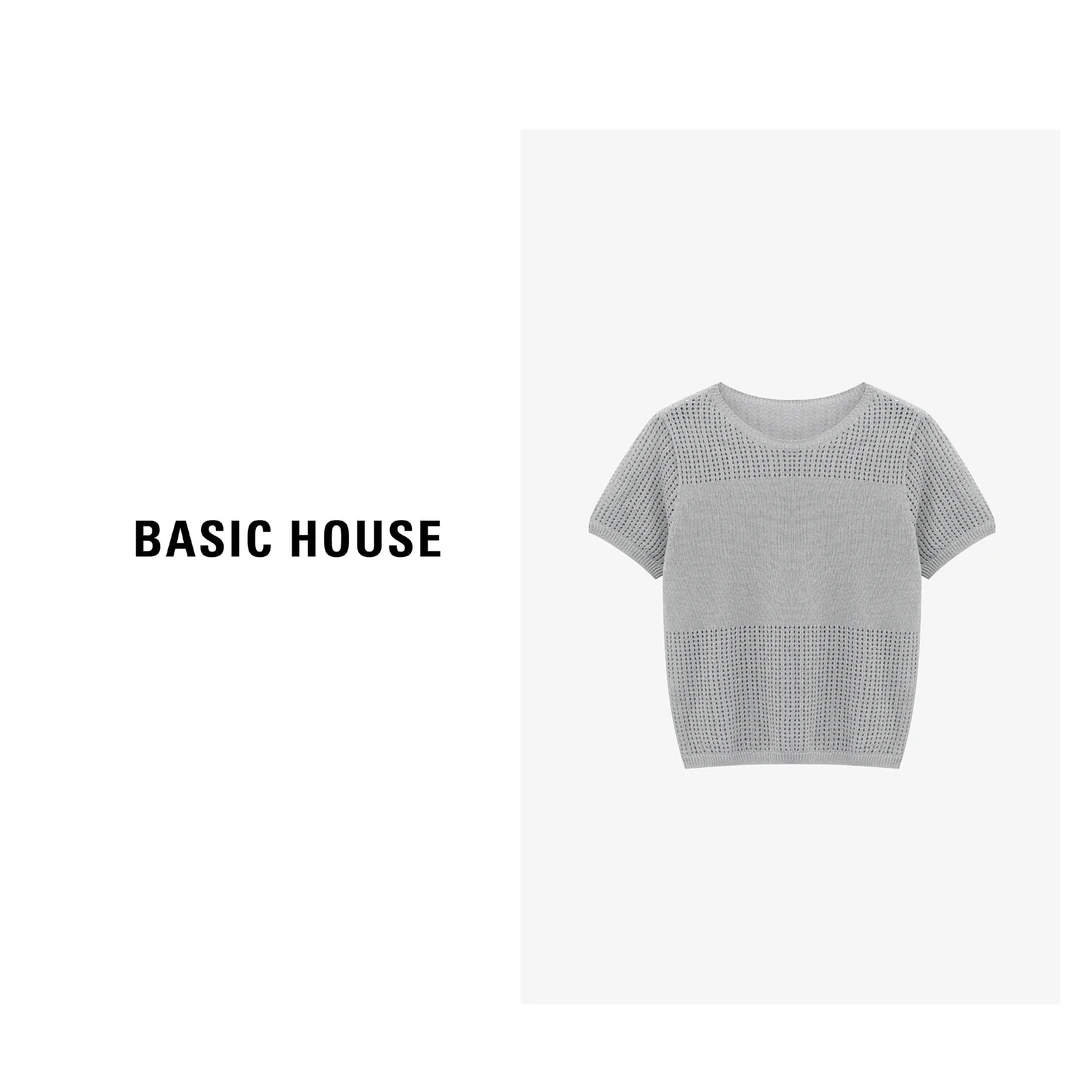 Basic House/百家好莱赛尔桑蚕丝混纺简约短袖针织-B0625B5APJ2