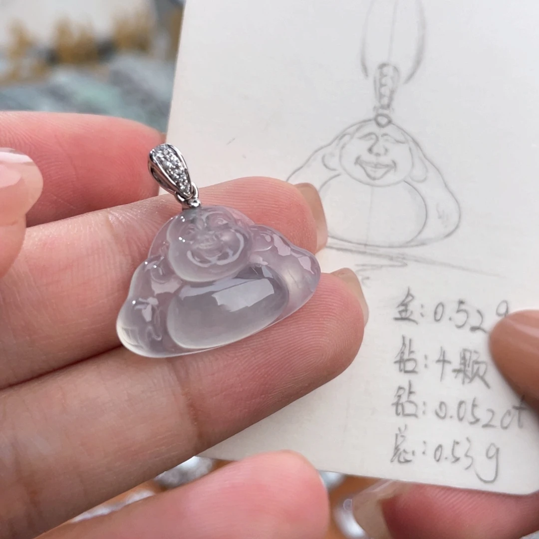 翡翠18K金镶嵌颈饰佛公