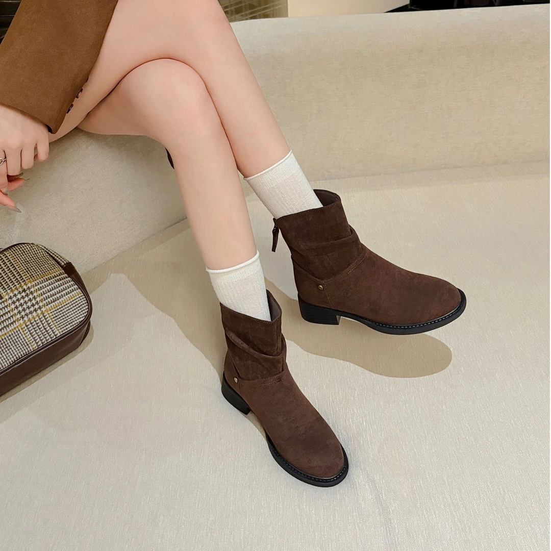 小码女鞋313233小个子粗跟短筒马丁靴2025秋冬新款中筒马丁靴女鞋