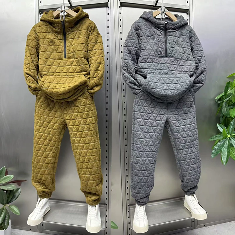 棉服棉裤套装男冬季新款连帽外套时尚加厚加棉卫衣卫裤休闲两件套
