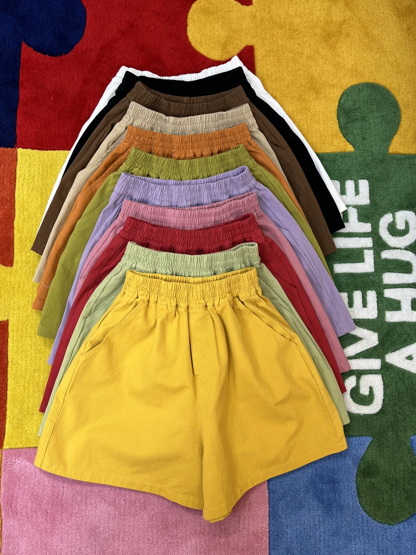 【燕子定制】2025新款多巴胺松紧腰水洗棉休闲短裤女宽松春夏