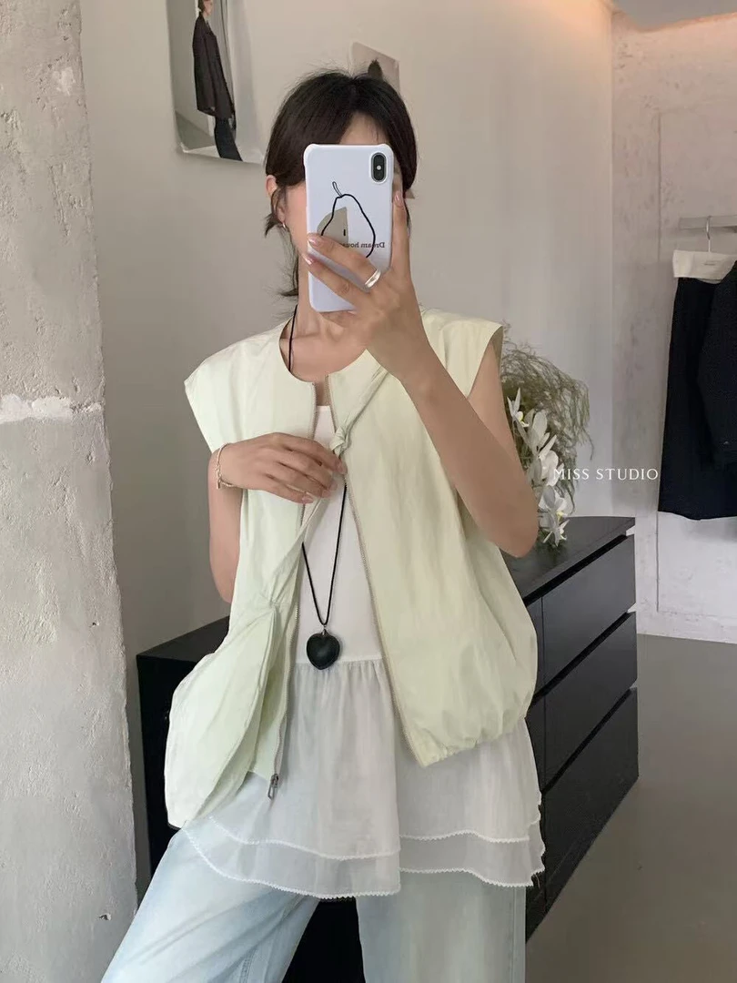 密思@607 韩系简约休闲工装马甲外套（配包包） 7-1