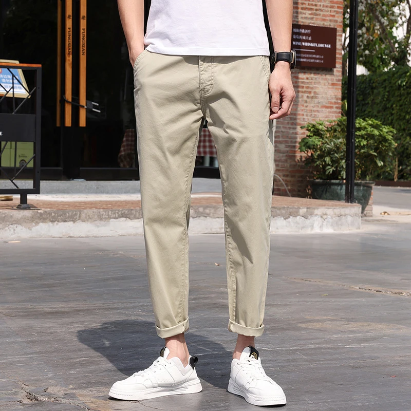 大码男装秋季新款九分休闲裤男简约宽松加大码百搭哈伦弹力小脚裤