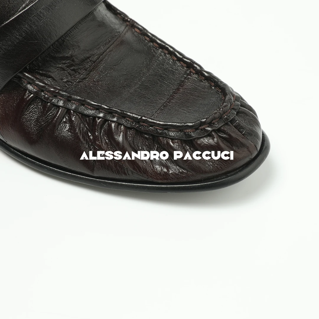 AP洛哥43182XP【寻迹】 鳗鱼皮褶皱设计感乐福鞋女士百搭单鞋