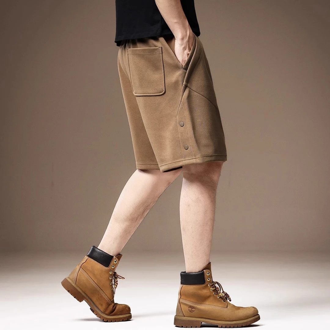 臣吾高端美式复古运动短裤男夏季新款黑色宽松大码直筒休闲卫裤男