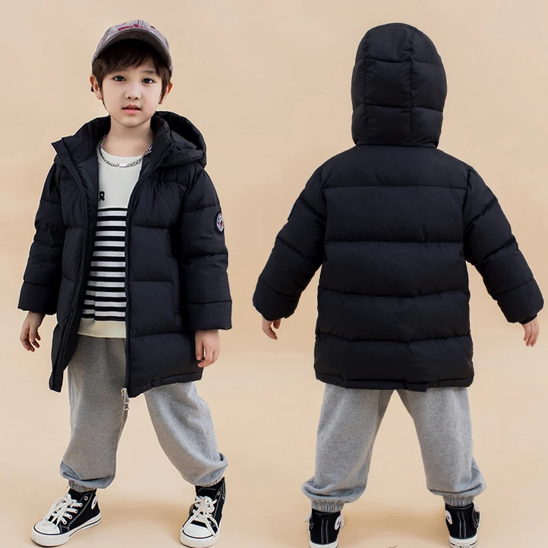 学院风儿童中长款男童加厚保暖冬季外套中长款连帽服韩版外套绒服
