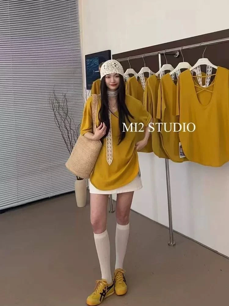 2210【PINGJIE】2025高货时尚宽松休闲潮流舒适百搭洋气短袖