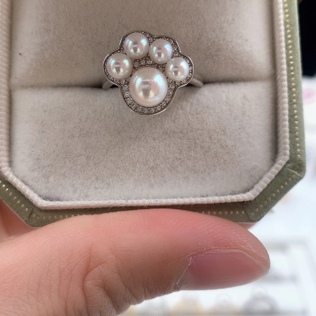 淡水珍珠3-7mm极光猫爪戒指银S925镶嵌