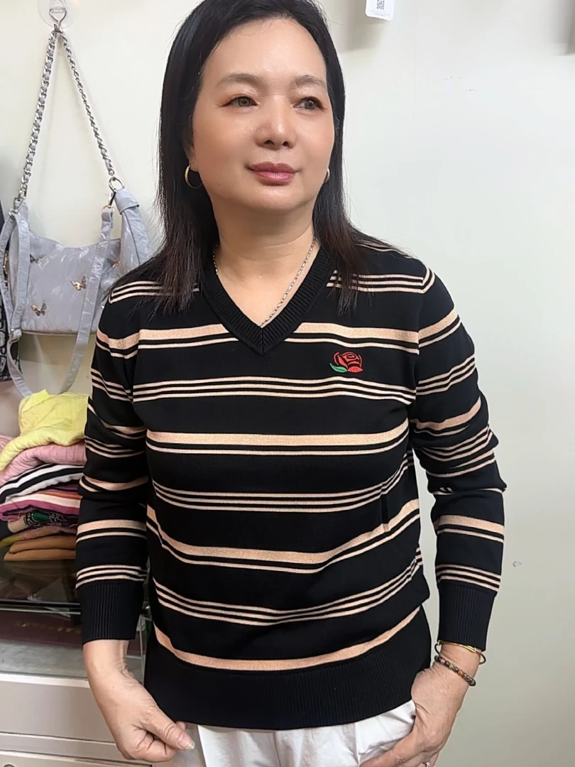 【春秋季新款】刺绣玫瑰V领针织毛衣女