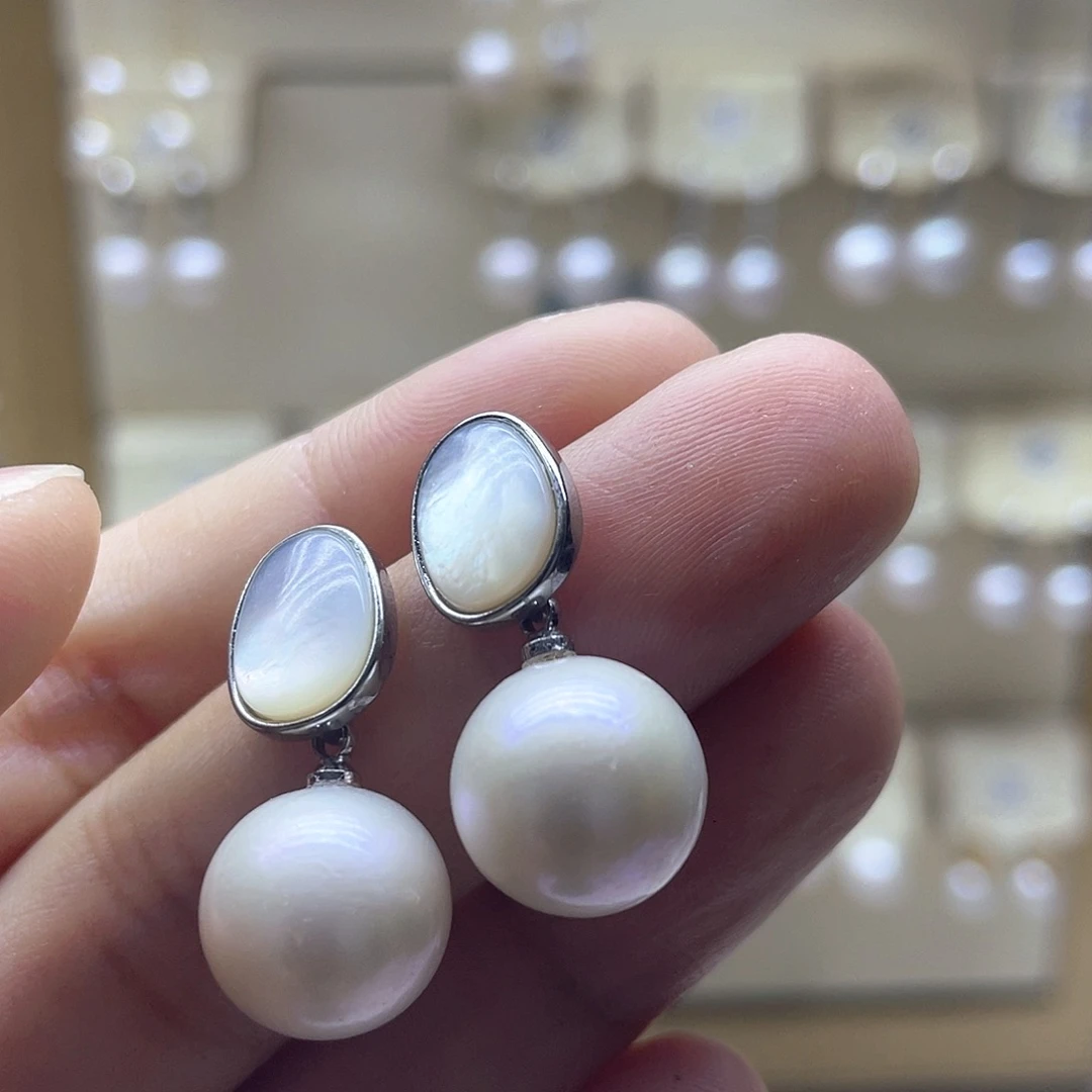 银S925镶嵌淡水珍珠耳饰
