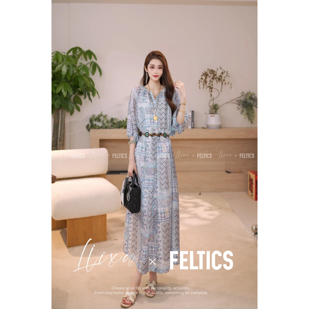 FELTICS&LIIXU高级感气质法式连衣裙女收腰显瘦碎花裙FL52TZ591