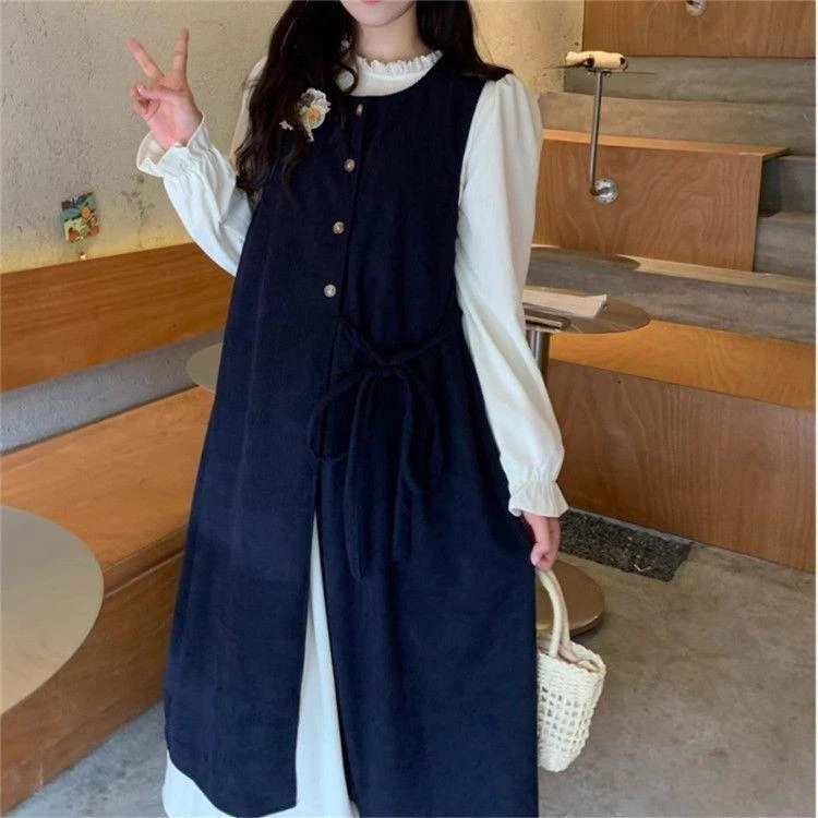 秋季大码胖宽松遮肉女法式设计感内搭长袖时尚气质连衣裙两件套