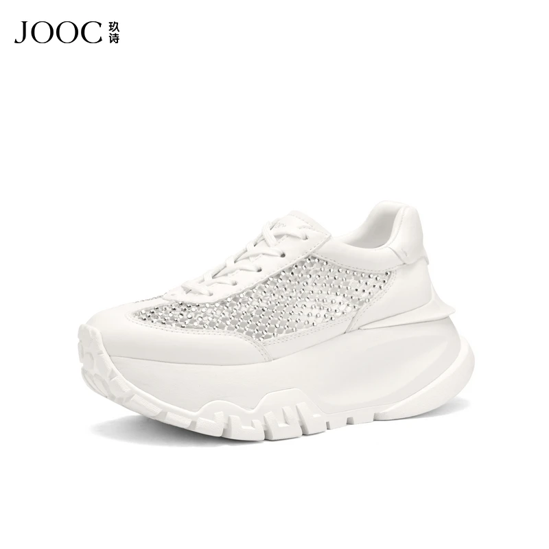 JOOC玖诗厚底系带小白鞋夏季新款网钻透气舒适百搭通勤休闲鞋