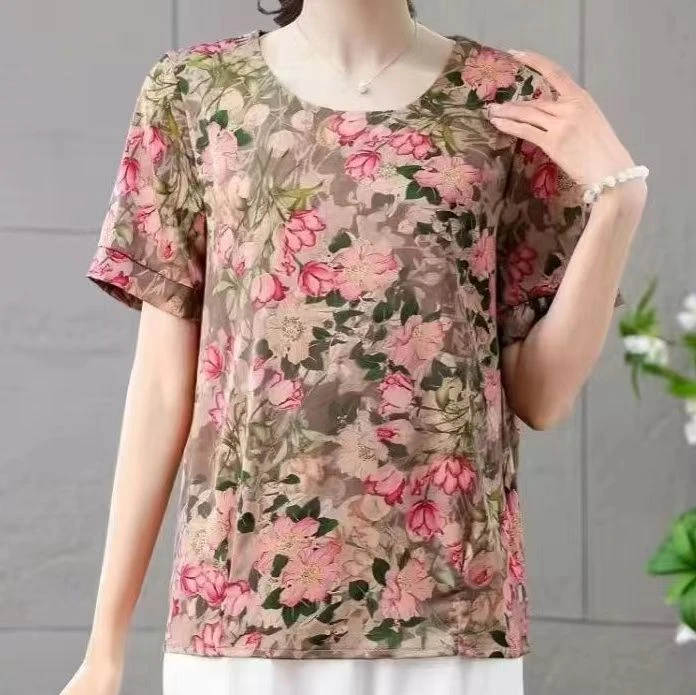 (繁花似锦)新款妈妈装宽松短袖小衫上衣