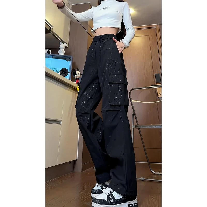 长裤阔腿裤宽松春秋休闲裤加绒满天星工装裤男款秋冬季冲锋裤户外