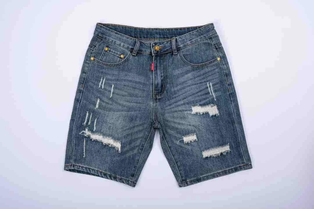 夏季休闲牛仔短裤破洞直筒宽松中裤五分裤百搭2025潮流水洗复古蓝