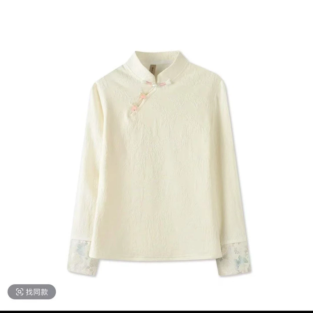 拼接新中式T恤复古刺绣打底衫春秋网红提花ins黑色复古长袖