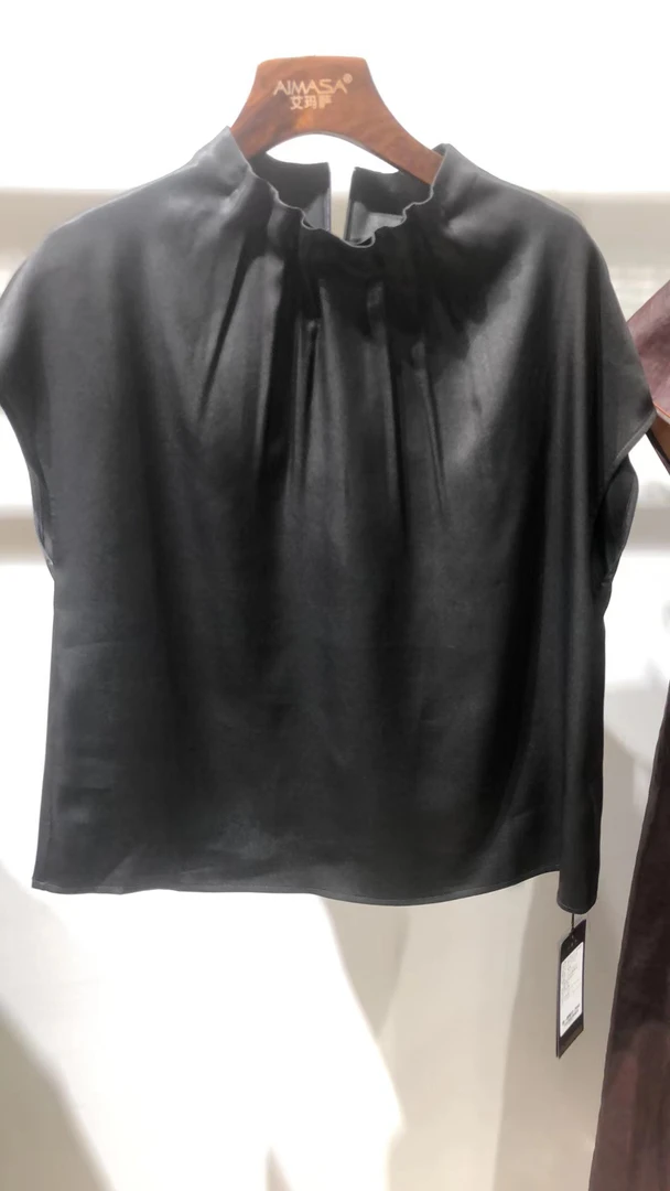 弹力缎中国风气质复古黑色桑蚕丝夏季上衣