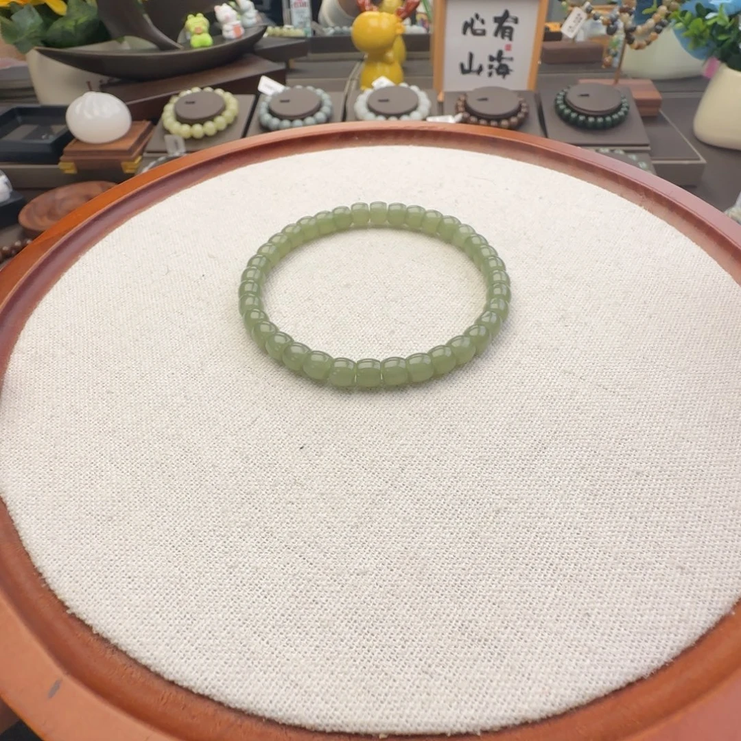 和田玉未镶嵌手链卡6高冰晴水碧玉。5