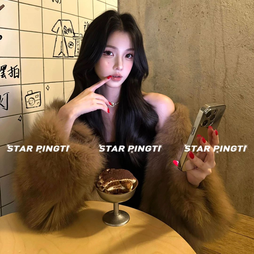 人造皮草 毛毛外套女秋冬名媛气质慵懒短款仿狐狸毛保暖环保皮草