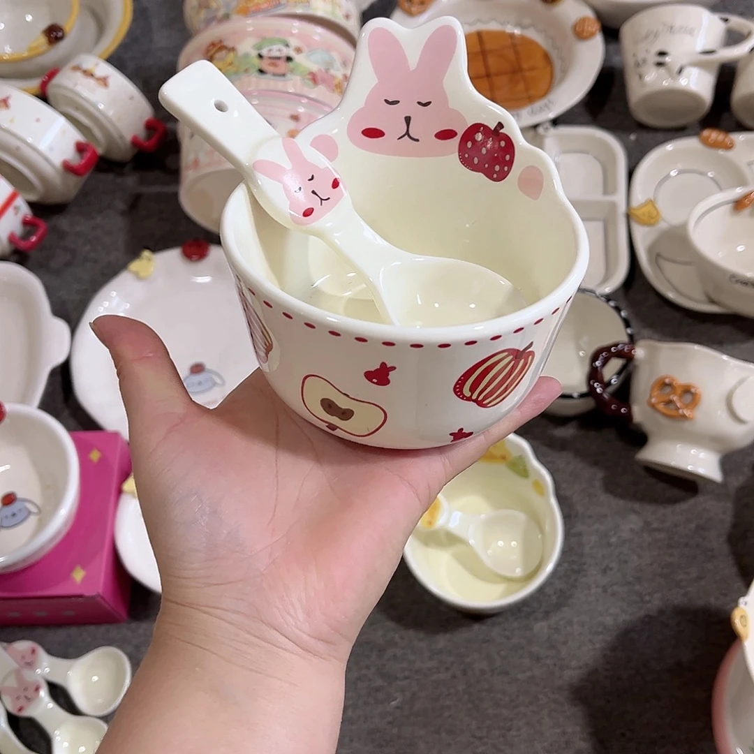 小兔子5寸米饭碗陶瓷餐具2件套