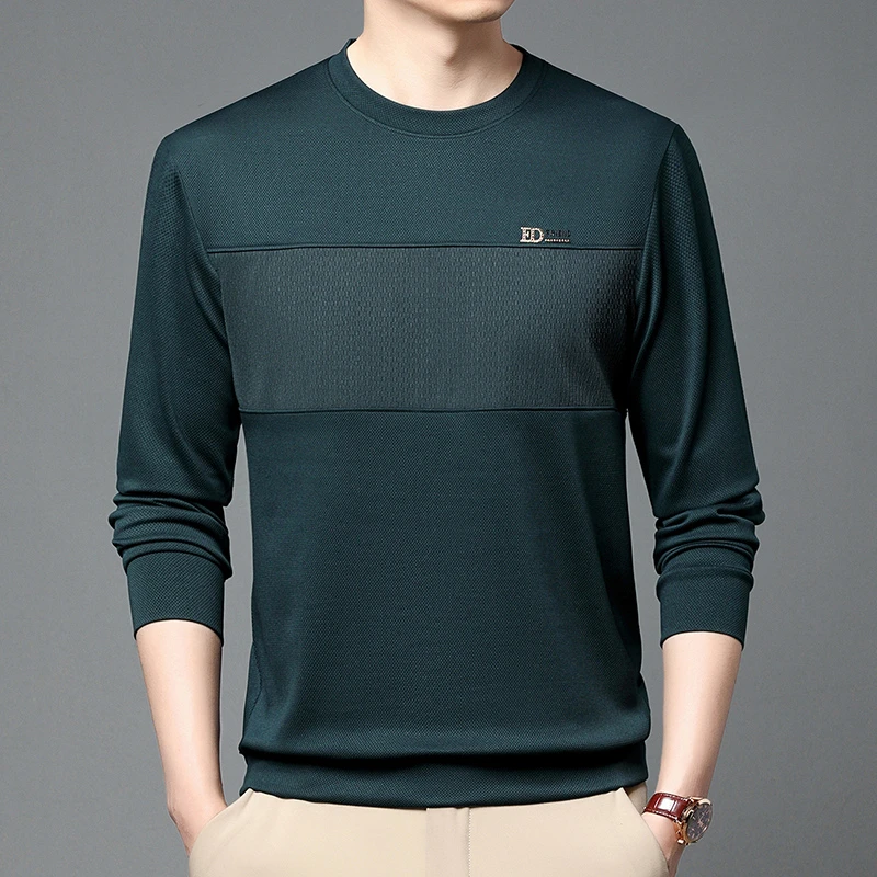春秋男士长袖T恤男圆领套头薄款卫衣男时尚百搭宽松印花上衣男装