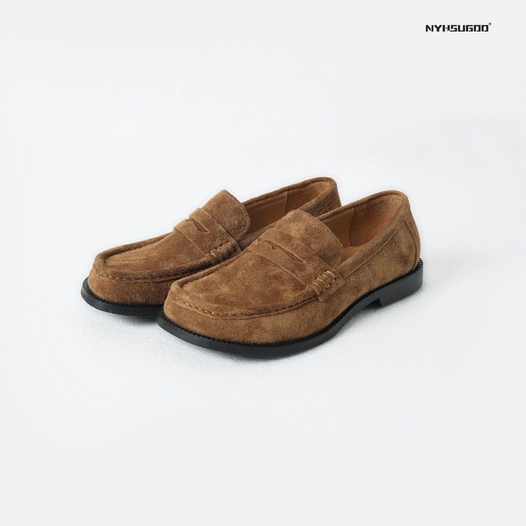 NYHSUGOO/南乙3547复古老钱风乐福鞋男士大头棕色皮鞋翻毛皮男鞋