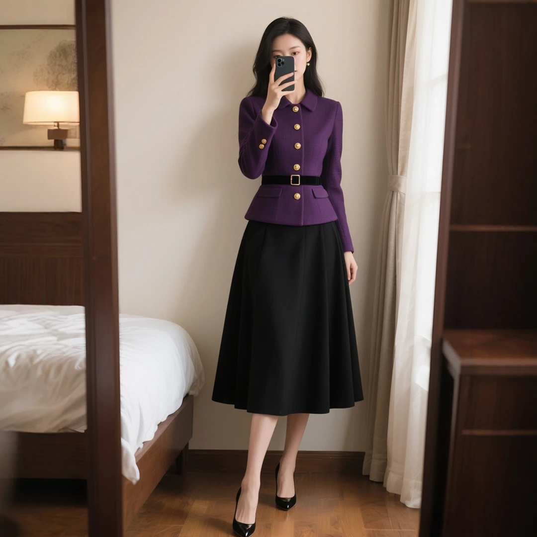 秋冬新款女装时尚法式复古小香风两件套装半身裙子女士通勤优雅ol