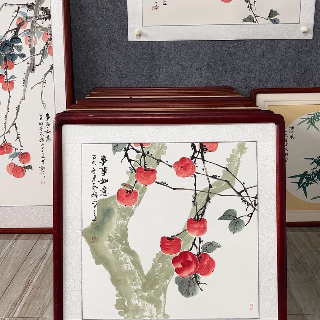 国画书画作品带框63×63