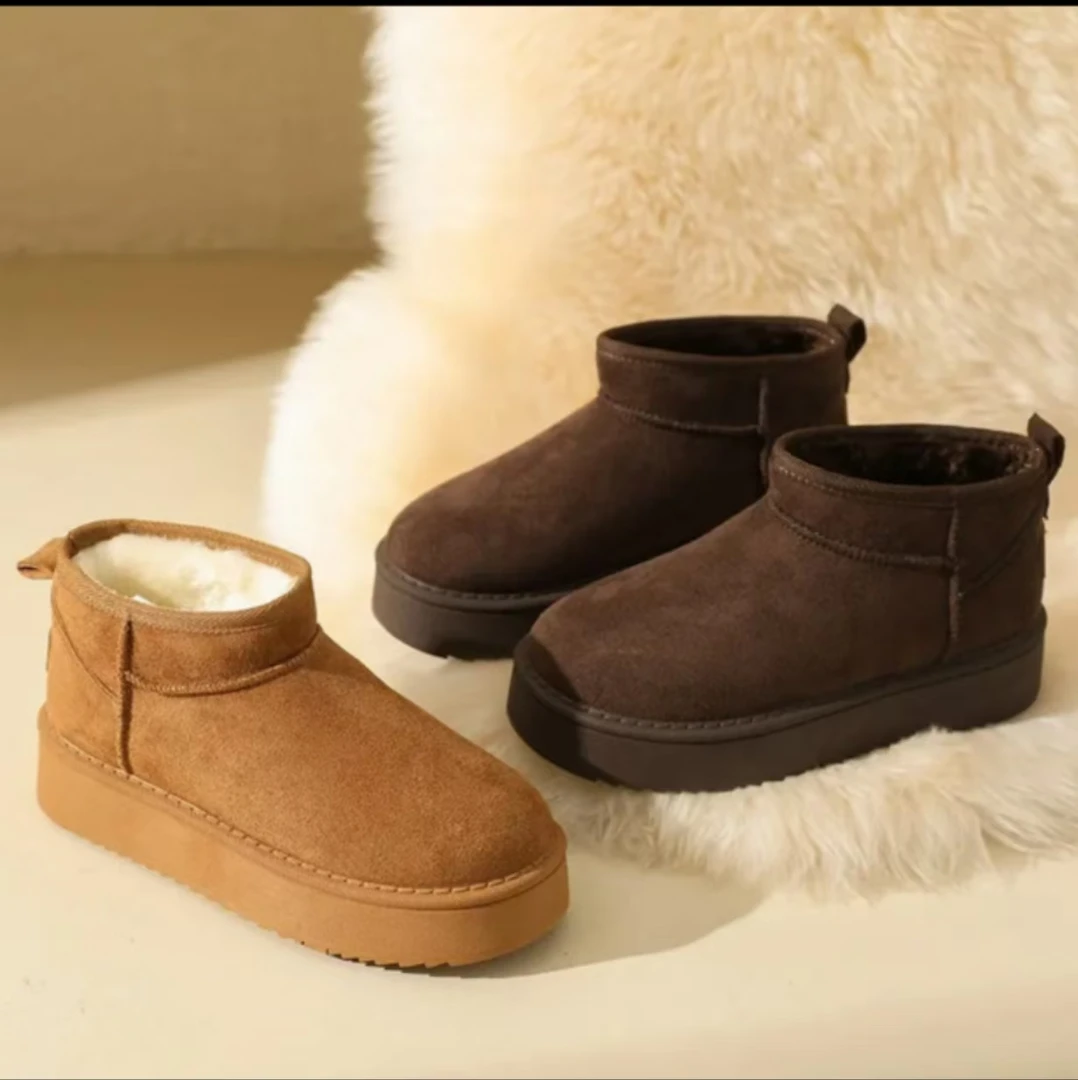 2025年秋冬4cm真皮厚底雪地靴舒适保暖短筒减震防滑耐磨女鞋