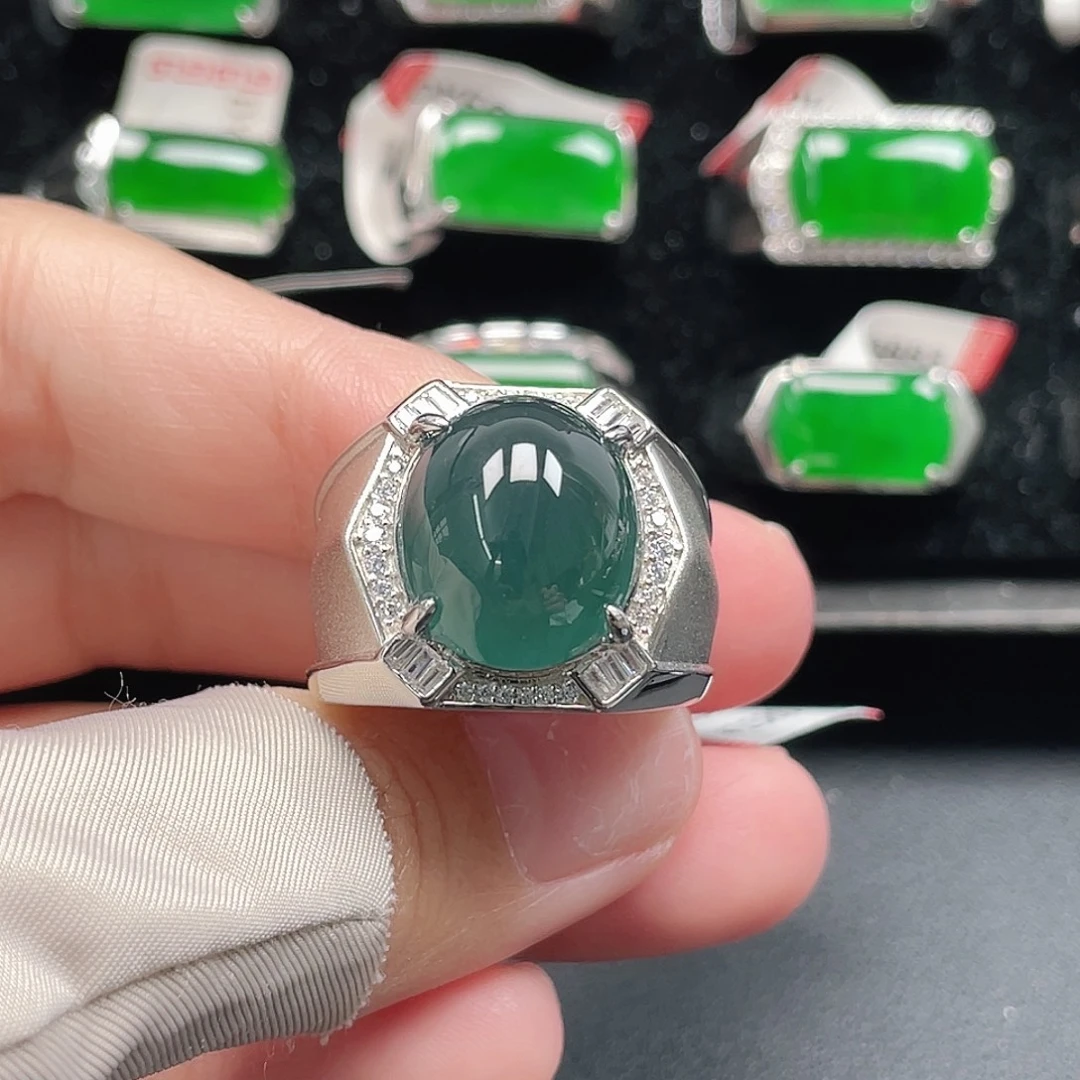 翡翠银S925镶嵌戒指天然A货翡翠没运费险3897