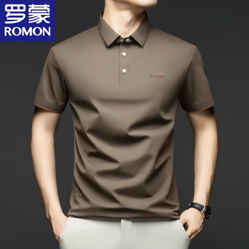 罗蒙夏季桑蚕丝冰爽透气翻领Polo衫新款男士休闲百搭轻奢半袖上衣