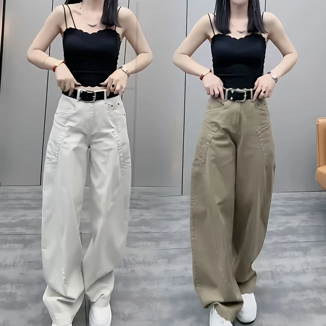 纯色大兜秋季新款高腰时尚百搭休闲裤显瘦薄款韩版慵懒风潮流