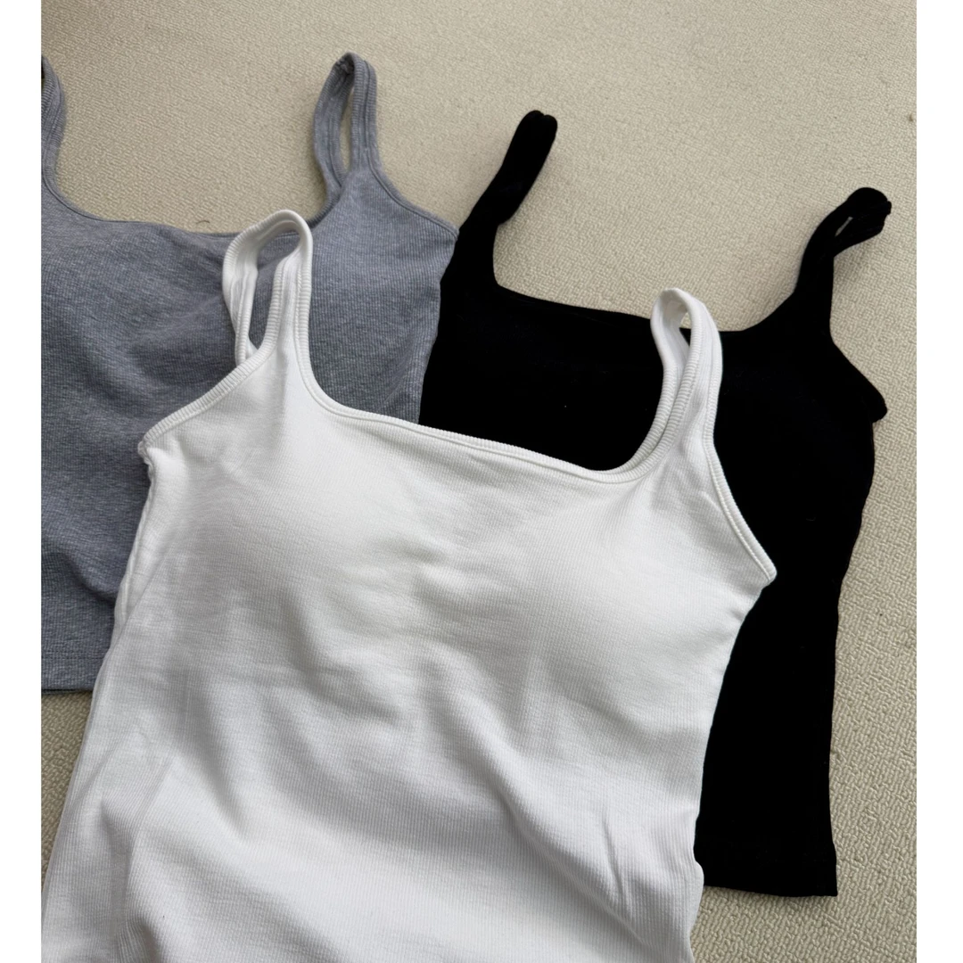 MOMODAREN方领带胸垫背心女修身显瘦美背百搭内搭打底夏季外穿