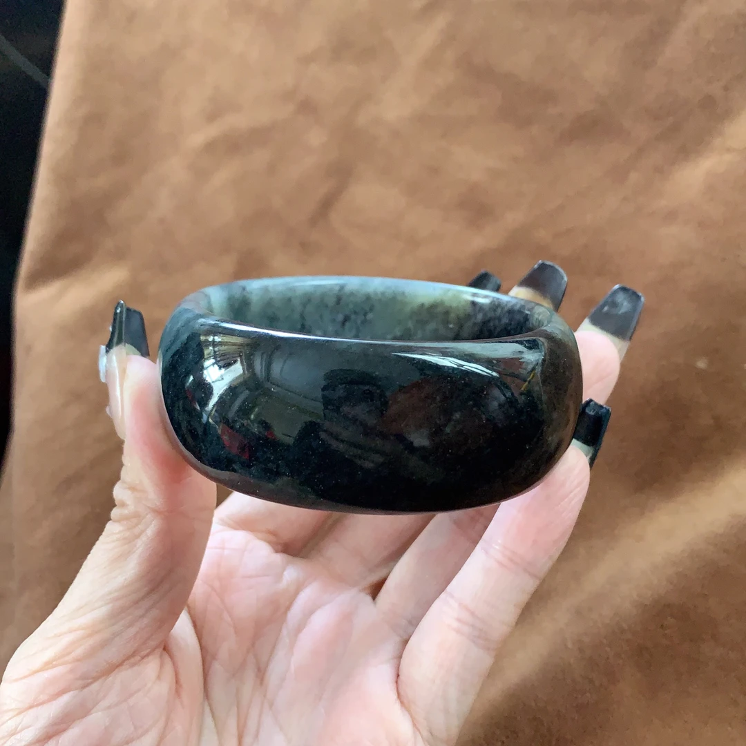 和田玉57.7圈口青花手镯，57.7圈口和田玉手镯